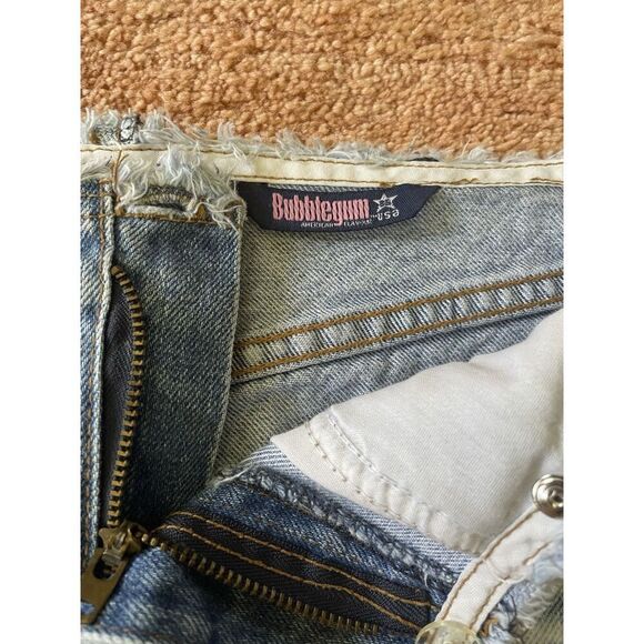 Y2K Bubblegum denim mini skirt raw hem 90s 2000s blue jean cutoff - Picture 4 of 6